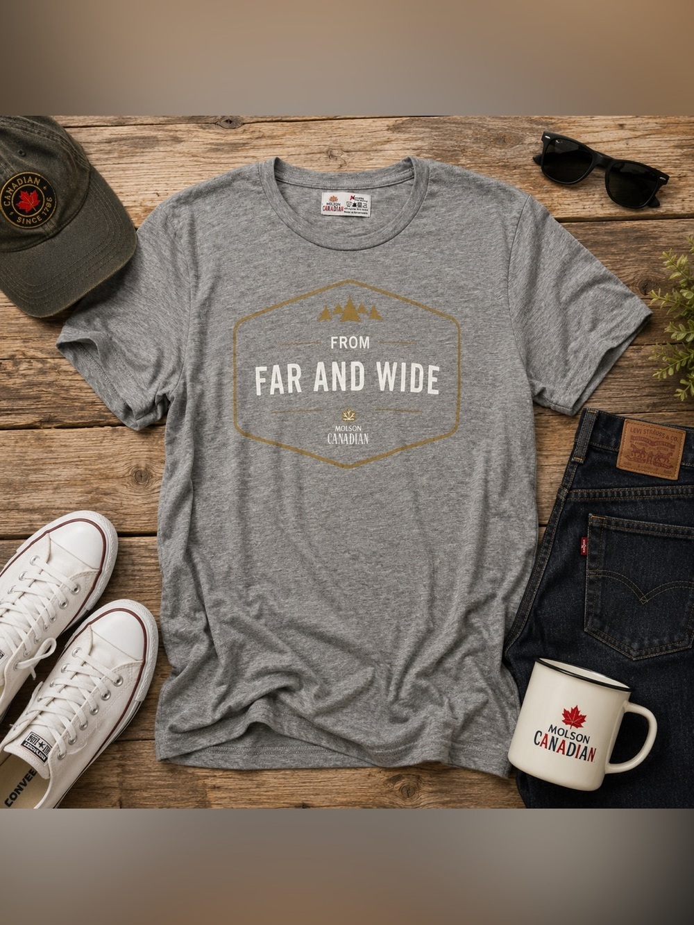 MOLSON CANADIAN Far And Wide Grey Graphic Tee Men’s Sz S Beer Merch Promo Shirt - Picture 6 of 13